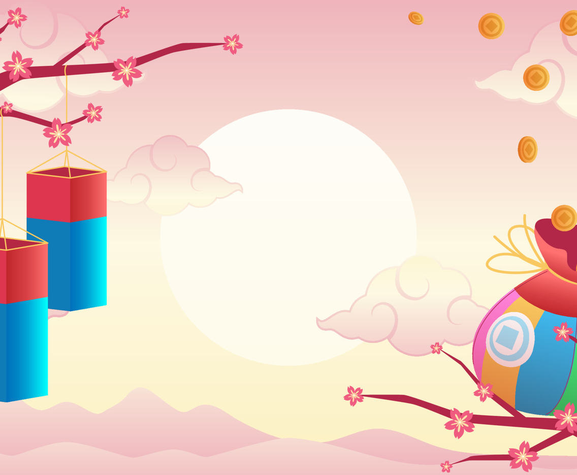 Seollal Festivity Background with Colorful Lucky Bag and Lantern