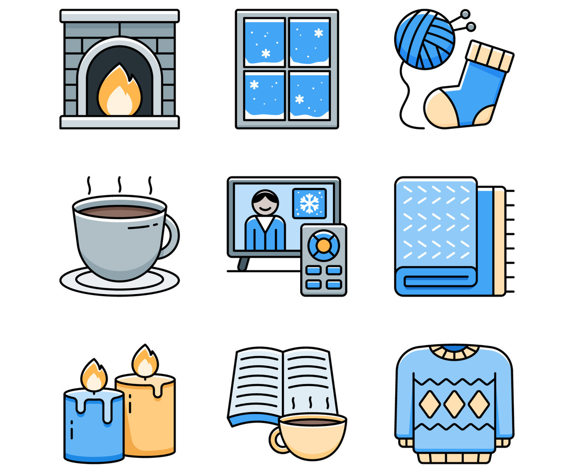 Winter Indoor Activity Icon Set