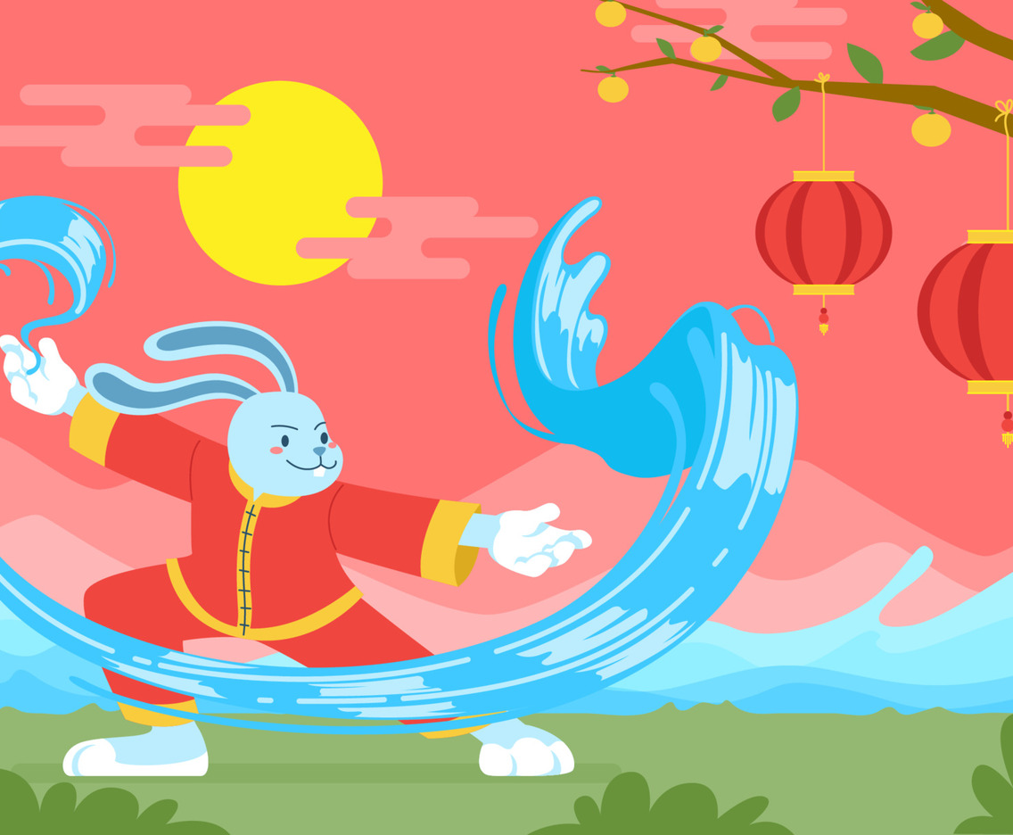 Rabbit Playing Water on Chinese New Year Celebration