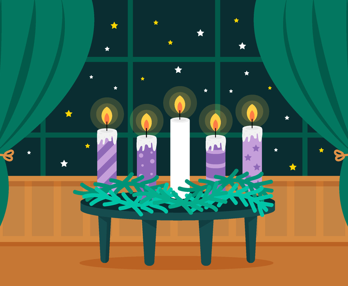 Christmas Advent Wreath with Candles on Window