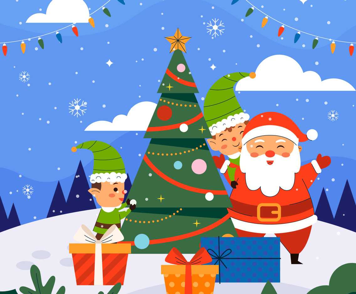 Santa and Helpers Celebrating Christmas