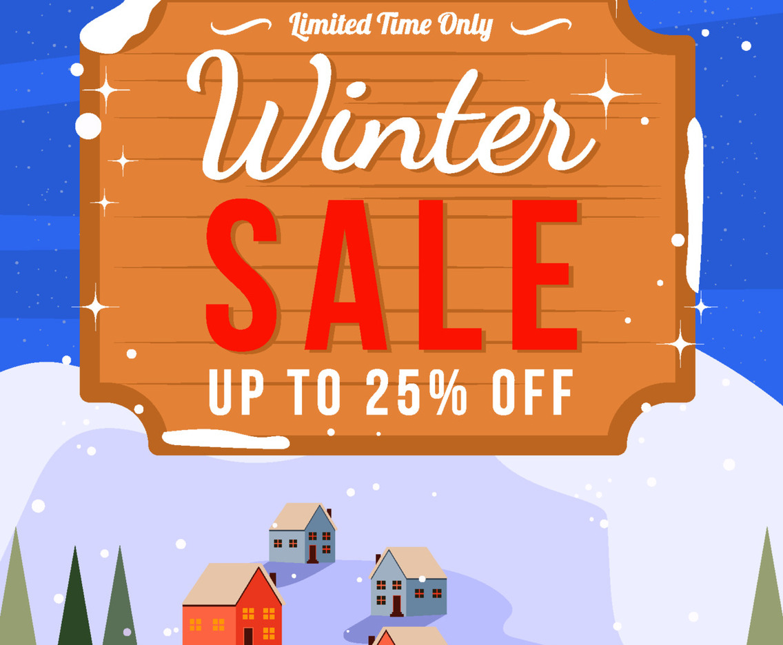 Winter Sale With Houses On Mountain Poster Concept