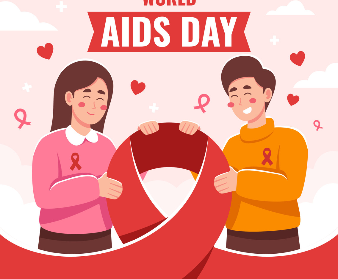 World AIDS Day Support with Couple Characters and Ribbon