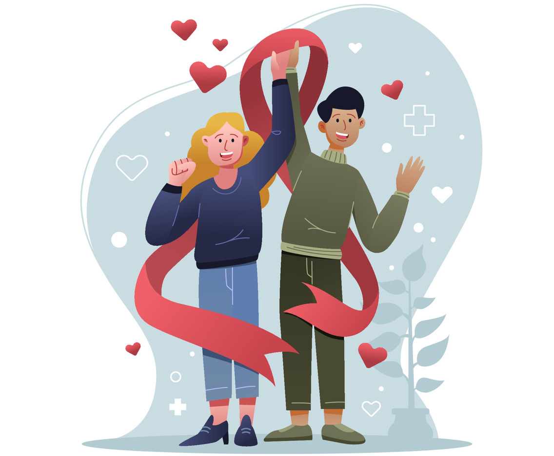 World AIDS Day with Couple Rising Red Ribbon