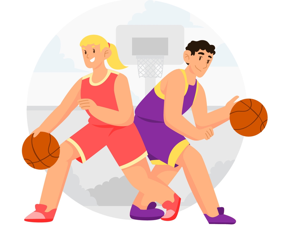 Male and Female Basketball Players Dribbling