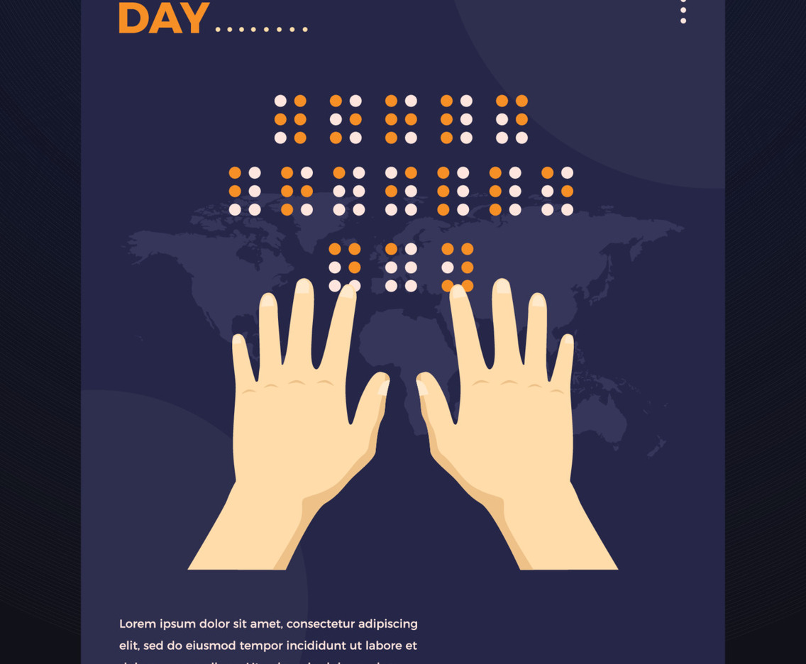 World Braille Day Poster with Two Hands Reading Braille Aphabets