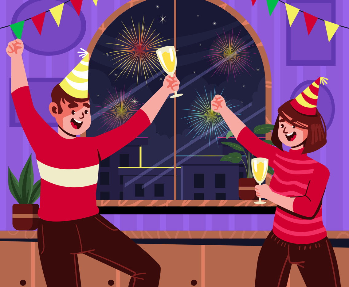 Celebrating New Year Fireworks Indoor