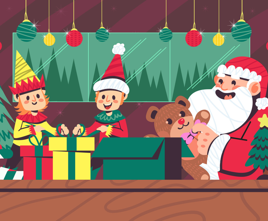 Christmas Happy Santa Claus And His Helper