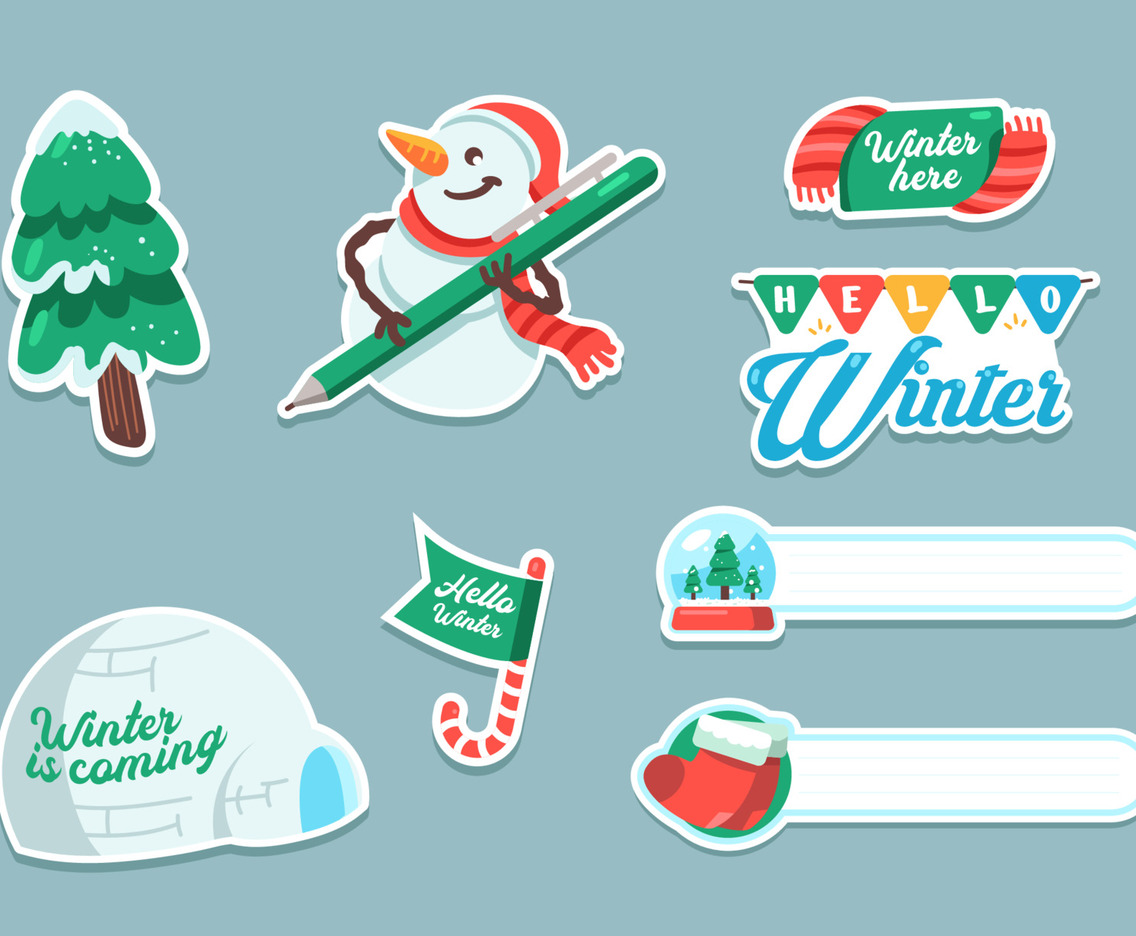 Happy Snowy Winter Cartoon Sticker Pack