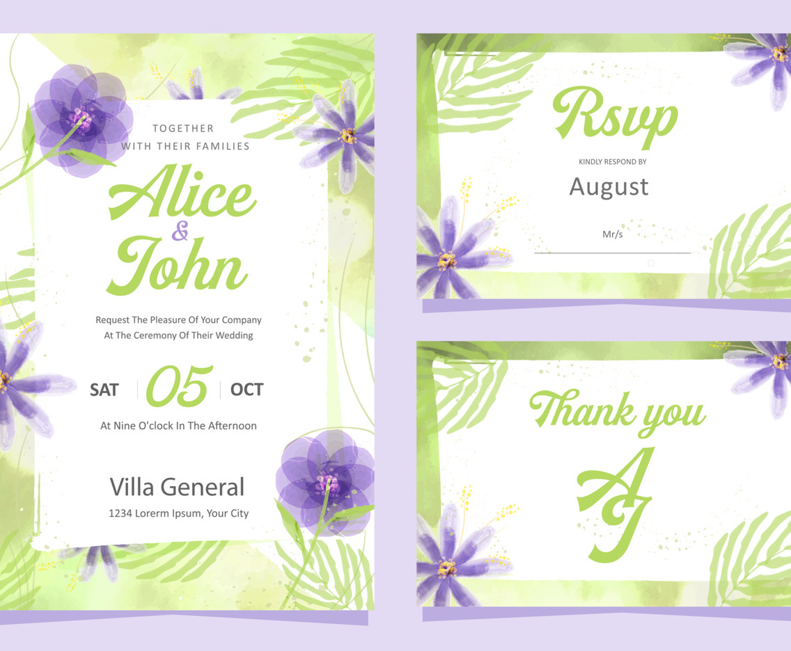 Simply Floral Watercolor Wedding Invitation