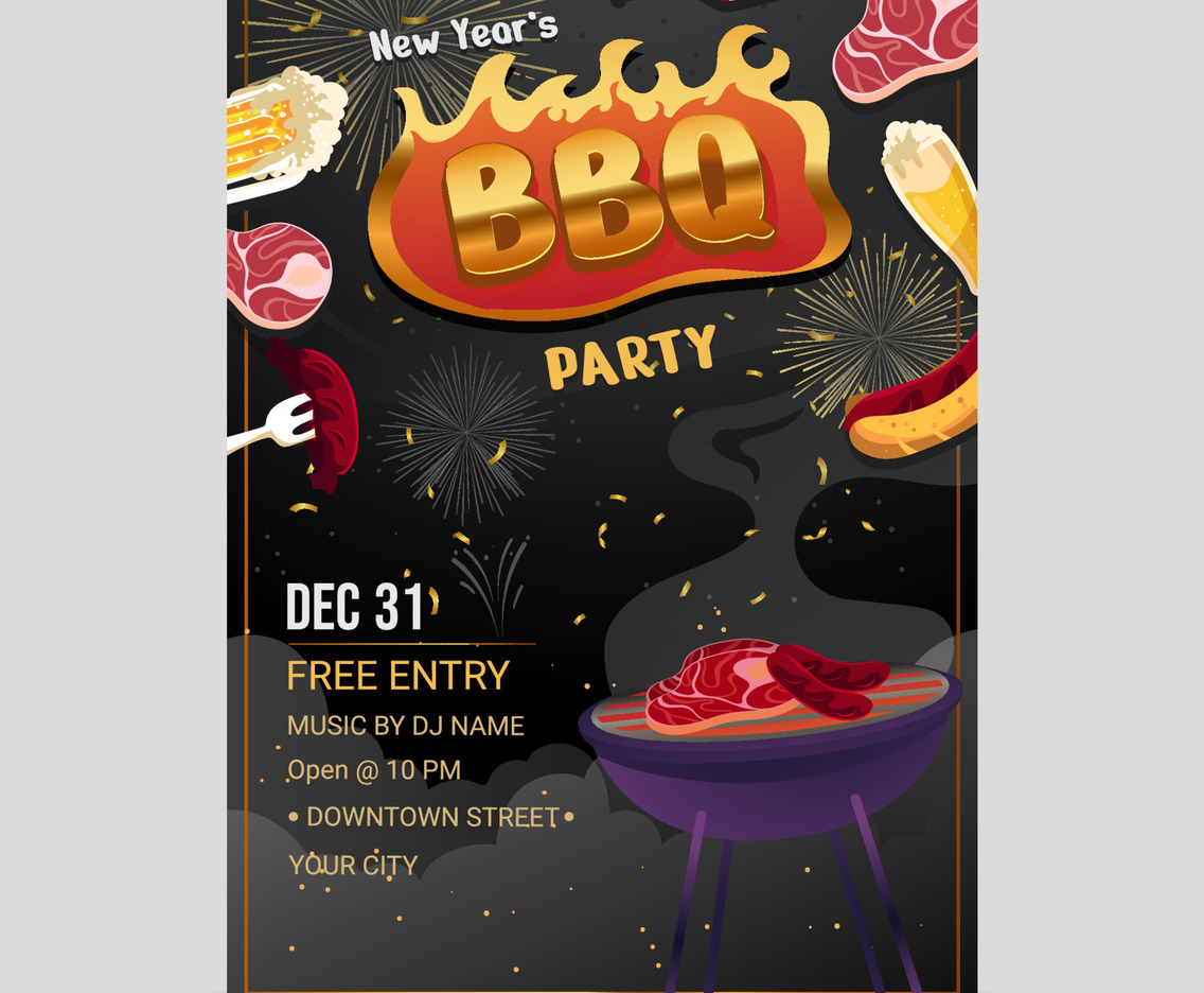 Starry New Year BBQ Party Poster