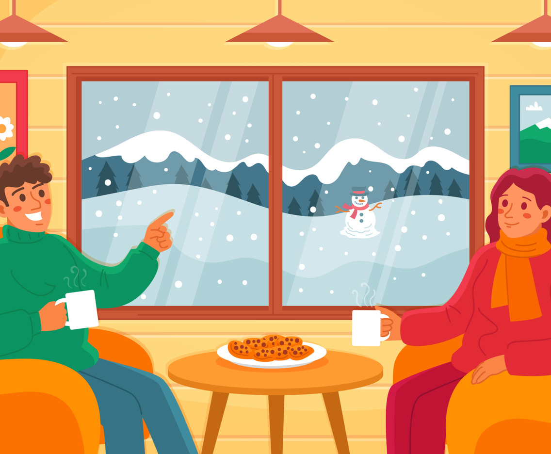Couple Drinking Hot Coffee in Winter Indoor Activity Background