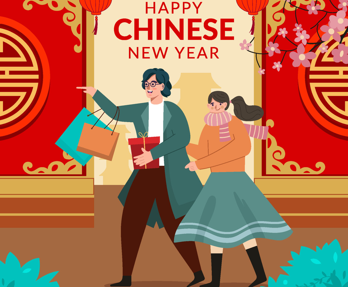 Couple Shopping On Chinese New Year Concept