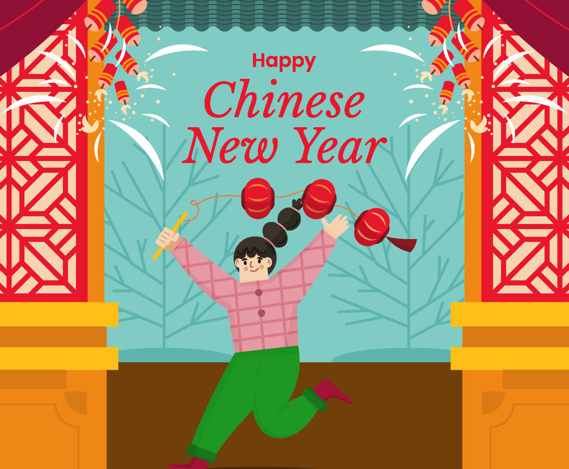 Happy Chinese Girl Welcoming Chinese New Year