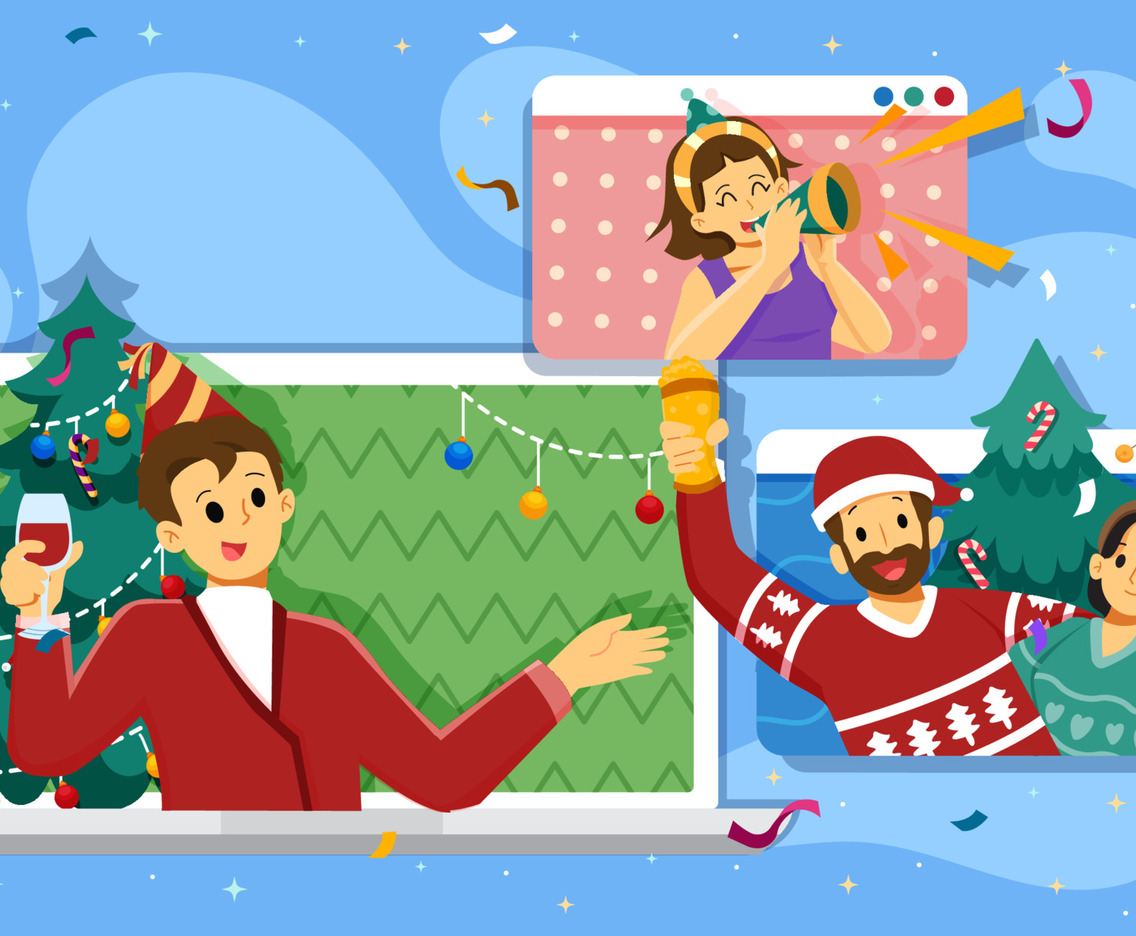 People Celebrating Christmas with Video Online