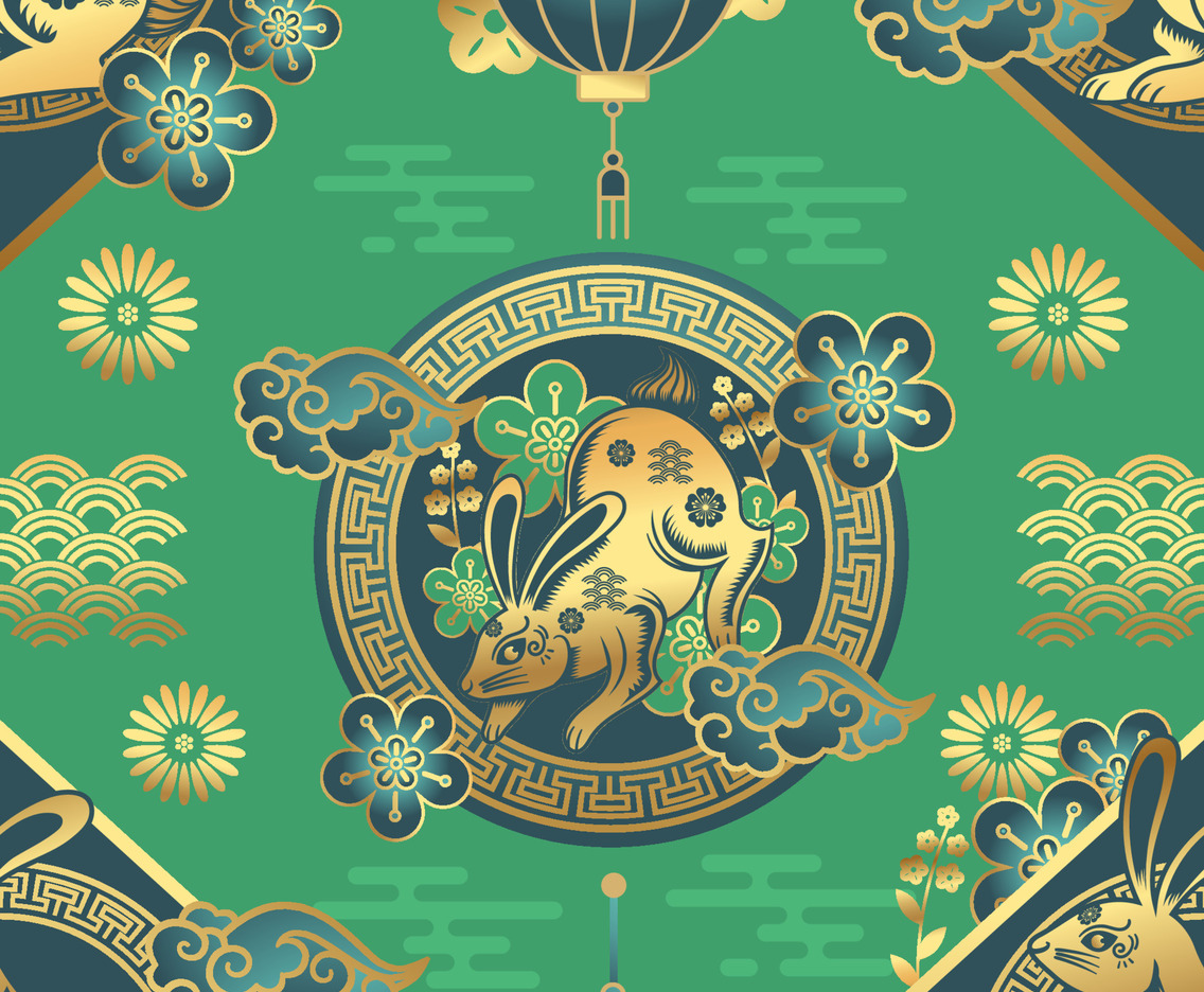 Jade Green Rabbit Chinese New Year Seamless Pattern