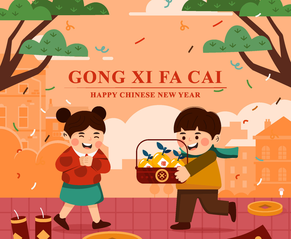 Chinese Boy Visiting a Girl On Chinese New Year Concept