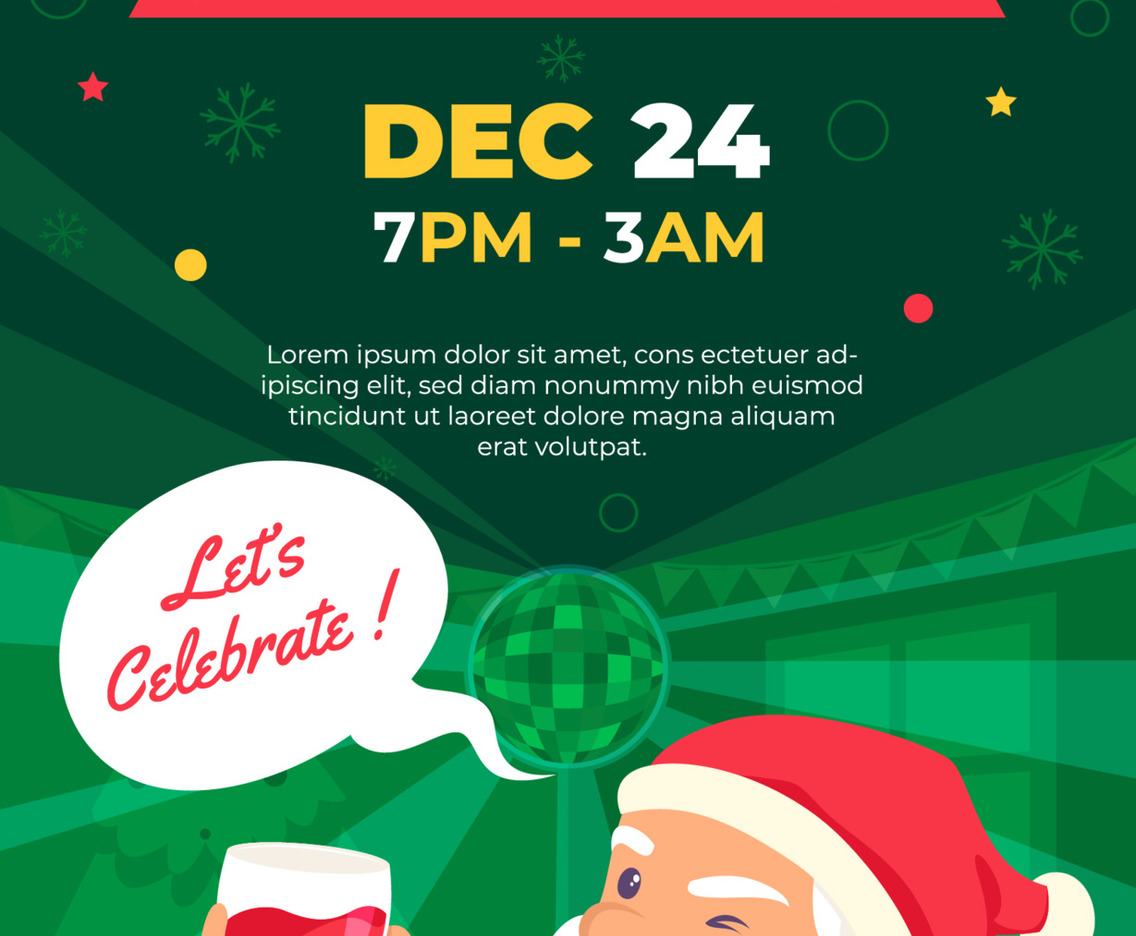 Santa Claus Enjoying his Drink in the Party Christmas Poster
