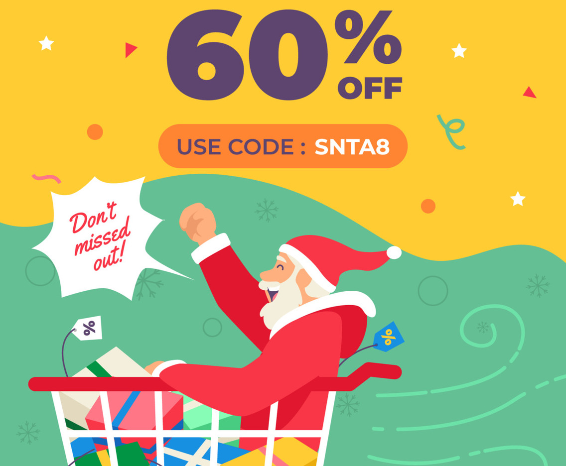 Santa Claus Happily Riding Trolley to get the Best Discount Christmas Poster