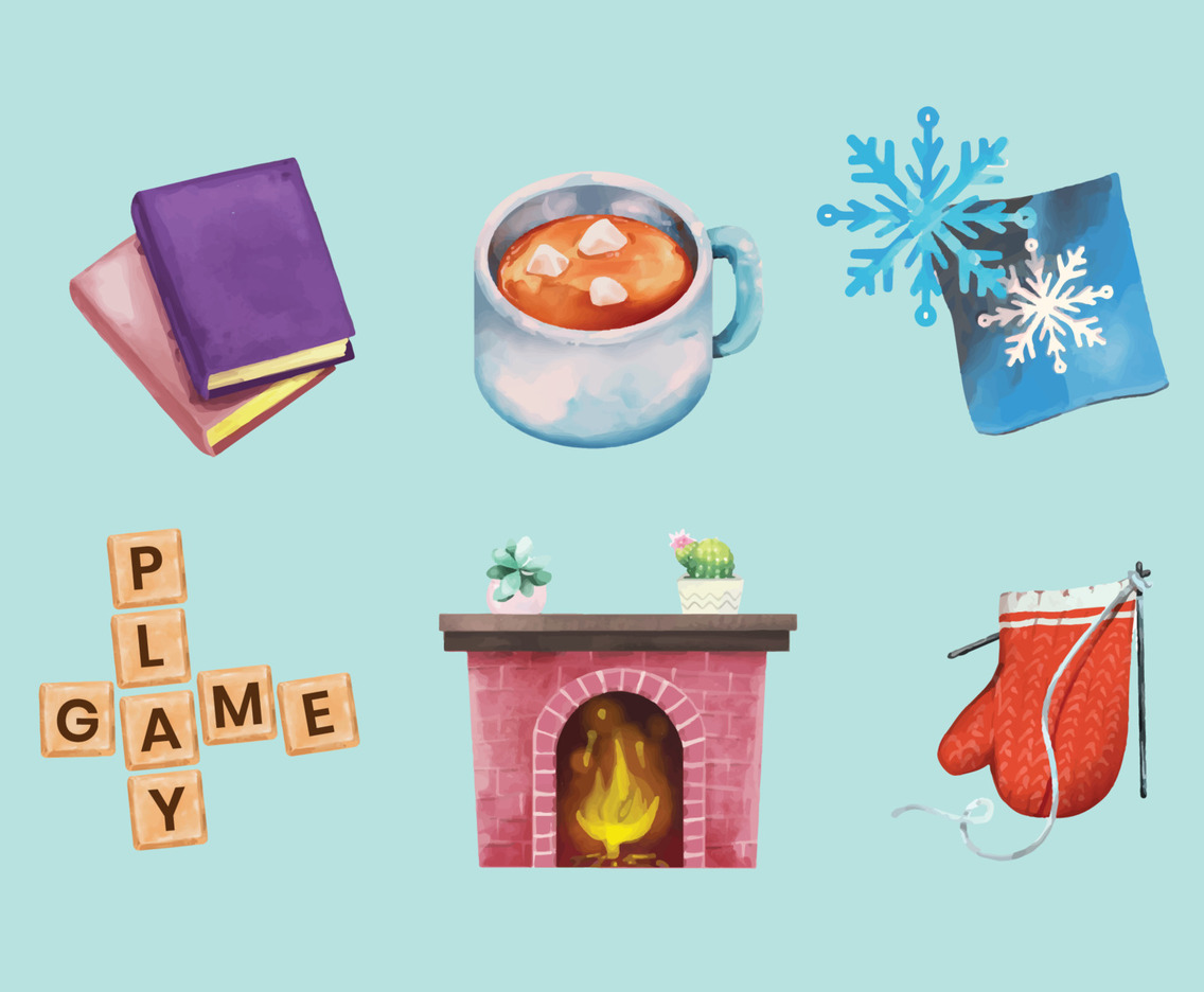 Hand Drawn Winter Indoor Activity Items Icons