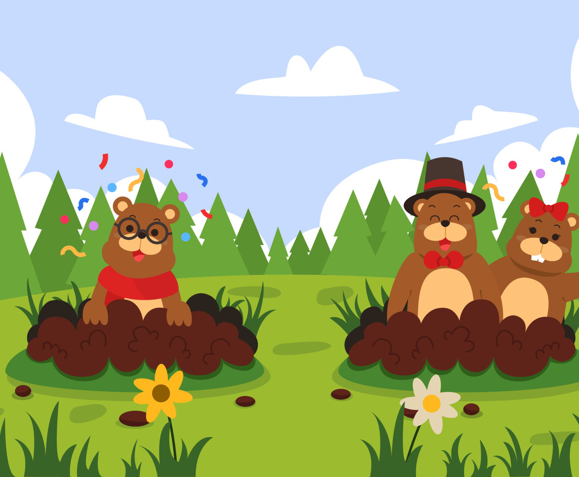 Cute Groundhog Family