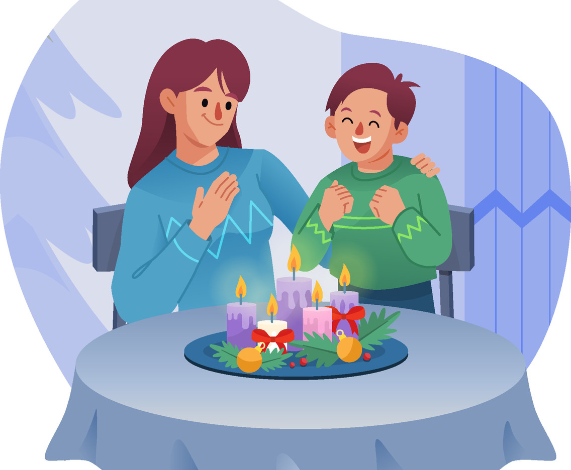 A Child And His Mother Light A Candle