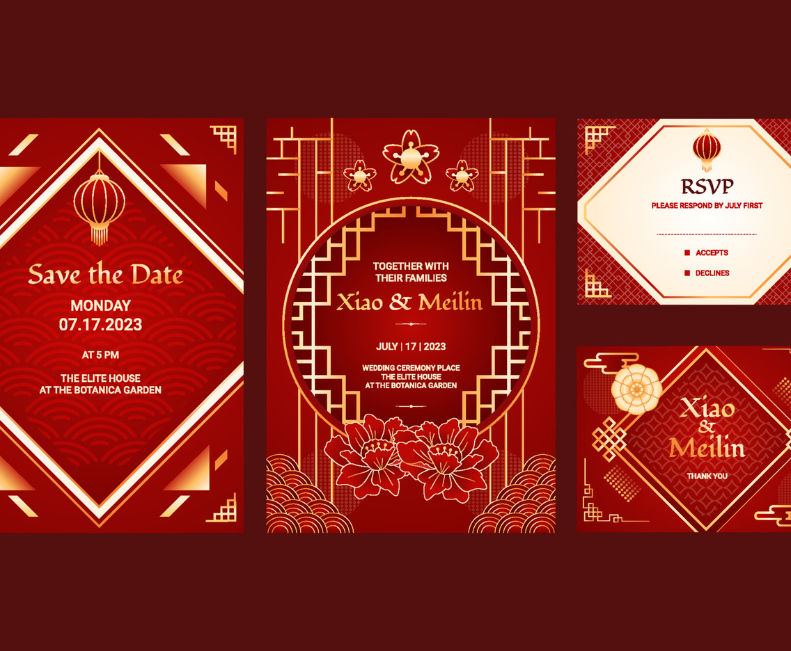Deep Red Chinese Wedding Invitation