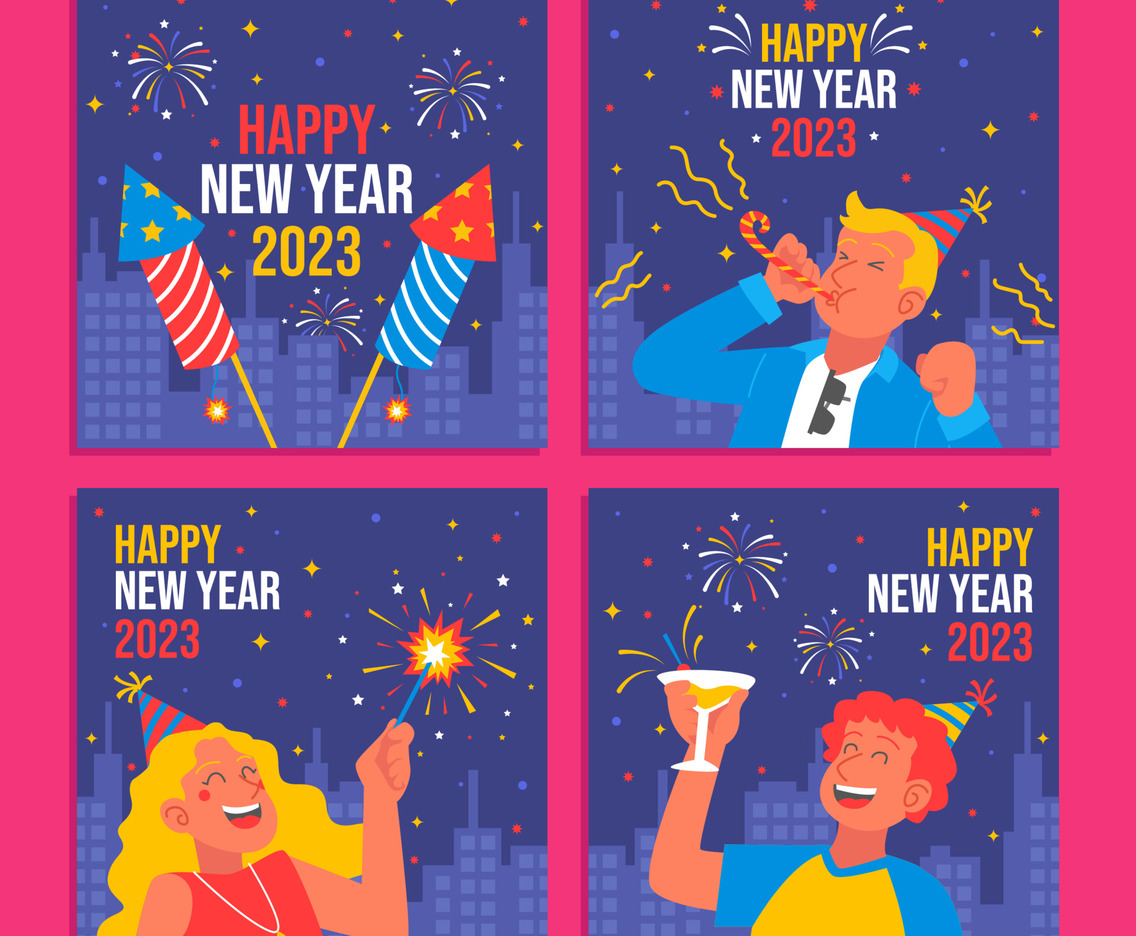 People Happily Celebrate New Year Party Social Media Templates