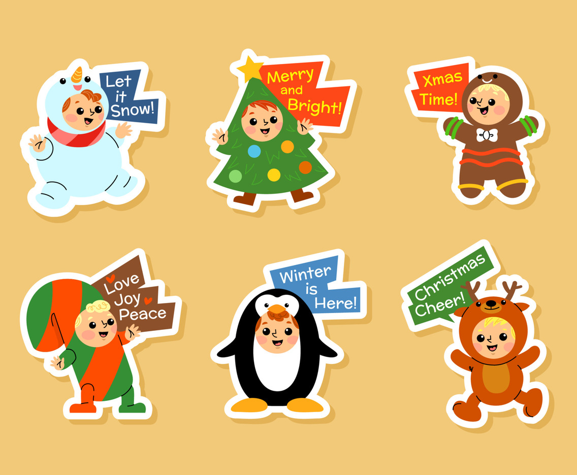 Children Christmas Party Greeting Chat Stickers Set