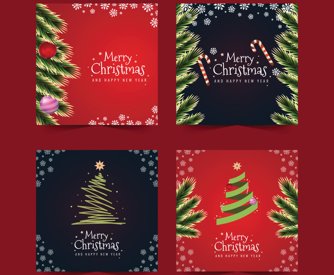 Christmas Tree with Abstract and Realistic Greeting Cards or Social Media Post