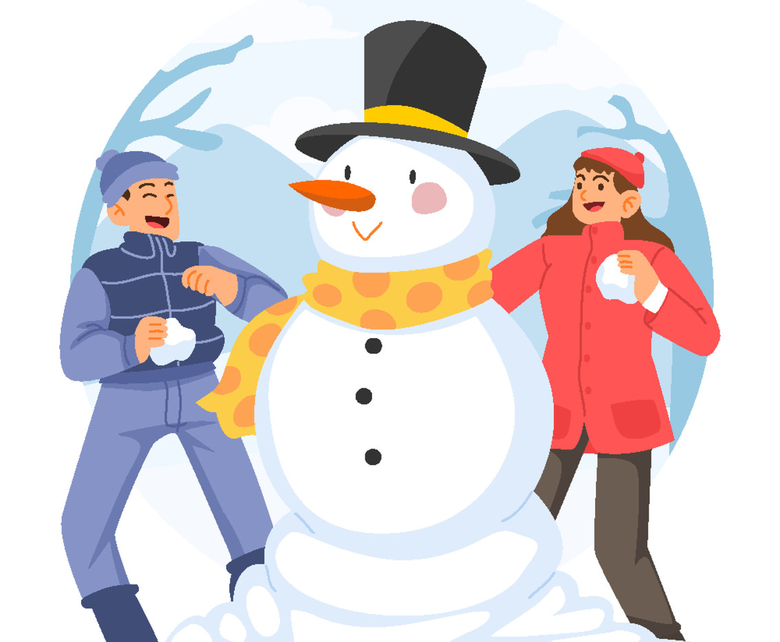 Winter Outdoor Activity People Build Snowman Concept