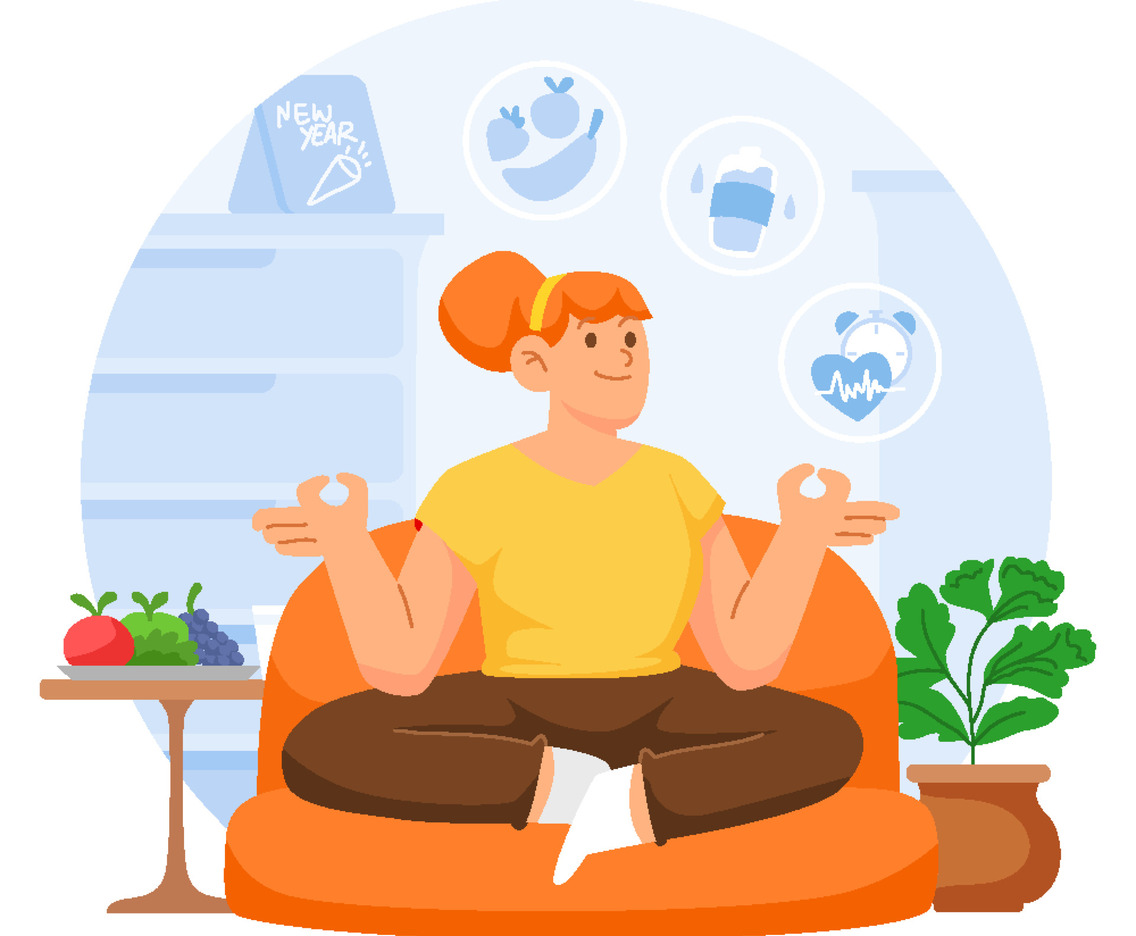 Healthy Lifestyle New Year Resolution with Woman Doing Yoga Concept