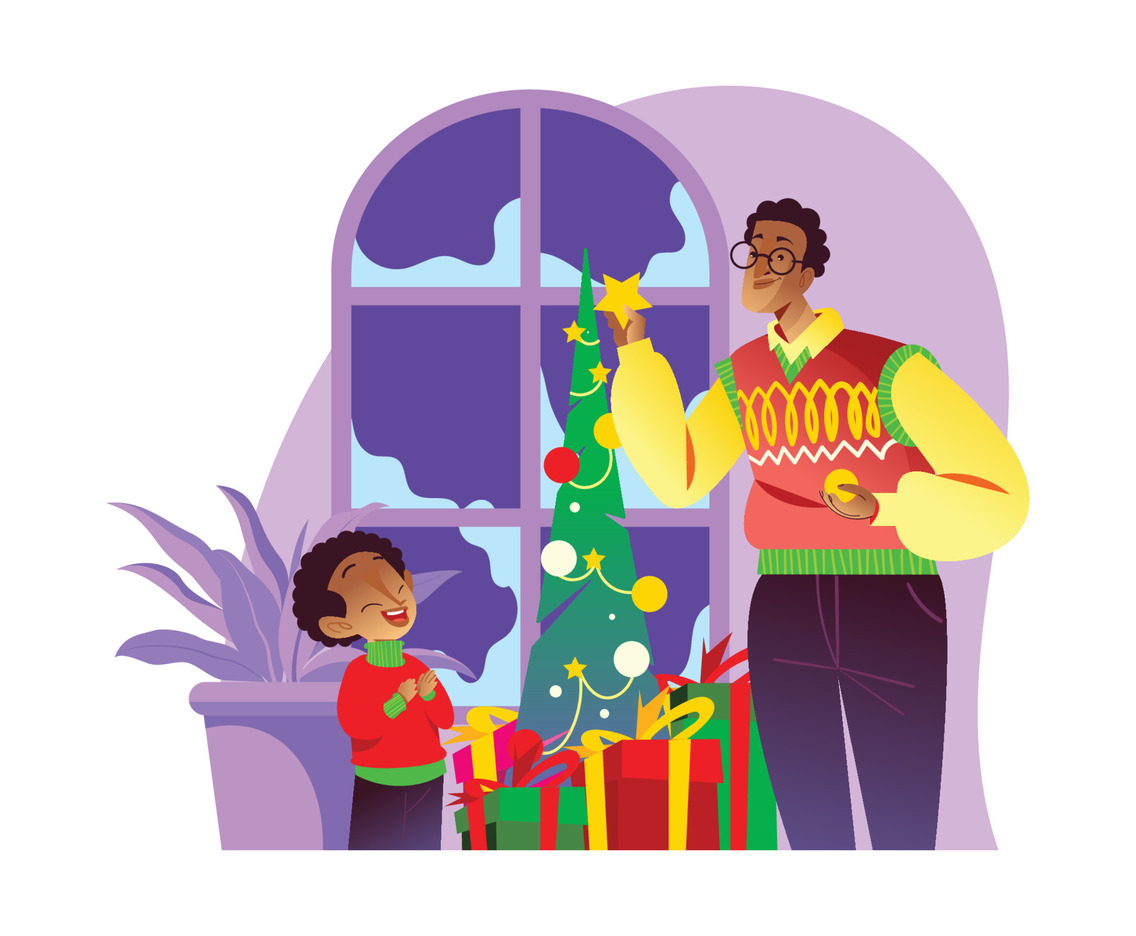 Decorating Christmas Tree with Dad