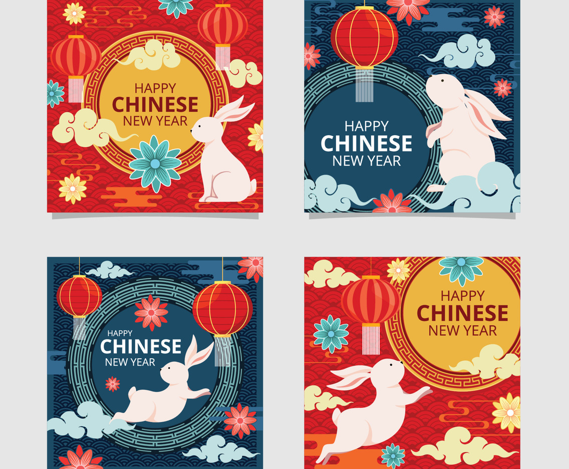 Happy Chinese New Year With Water Rabbit Social Media Template