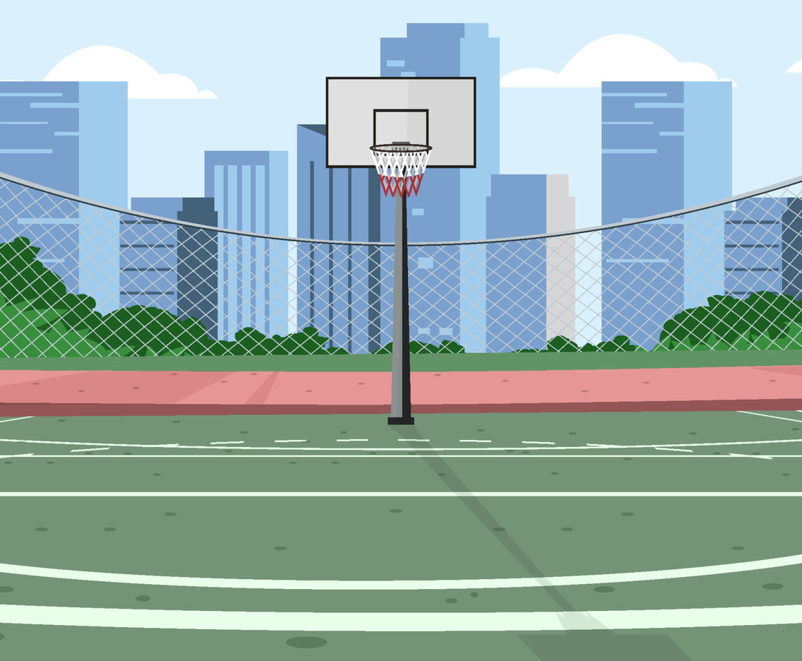 Outdoor BasketBall Playground With City View Concept