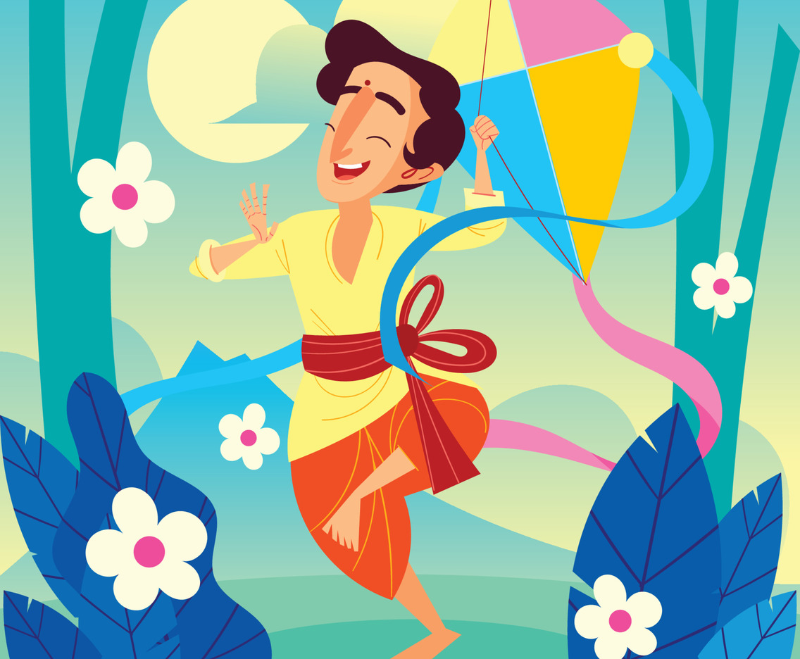 India Traditional Boy Celebrating Makar Sankranti  Day