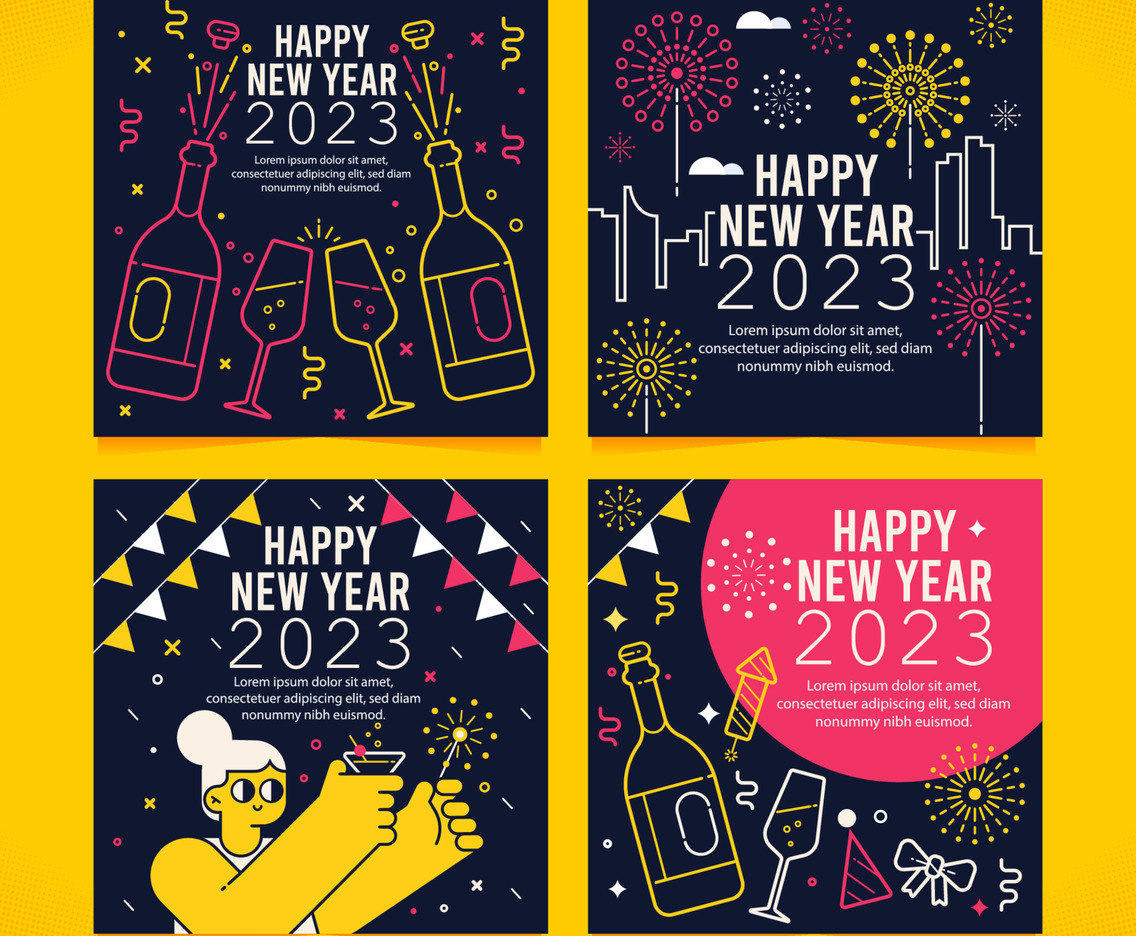Flat And Line Design New Year Social Media Template
