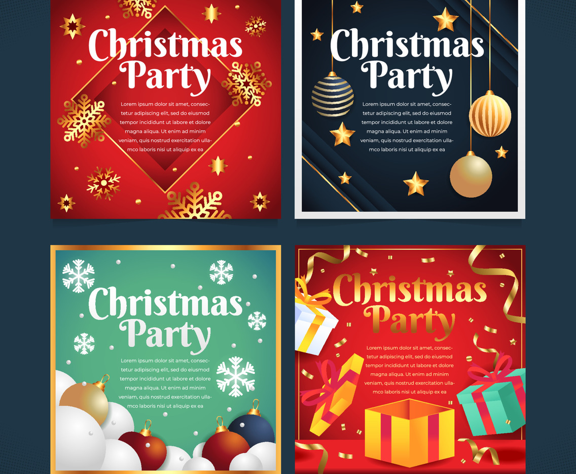 Party With Christmas Ornaments Social Media Template