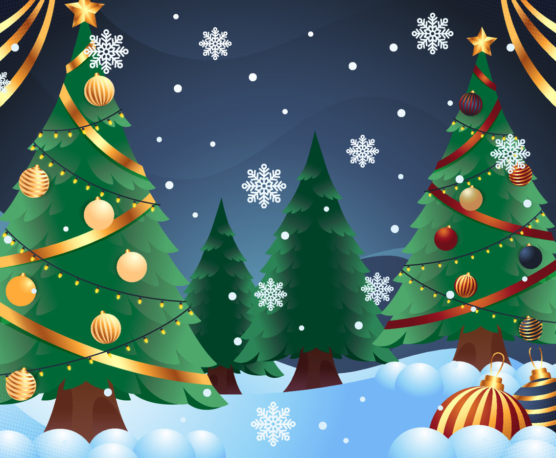Christmas Tree And Snow Background