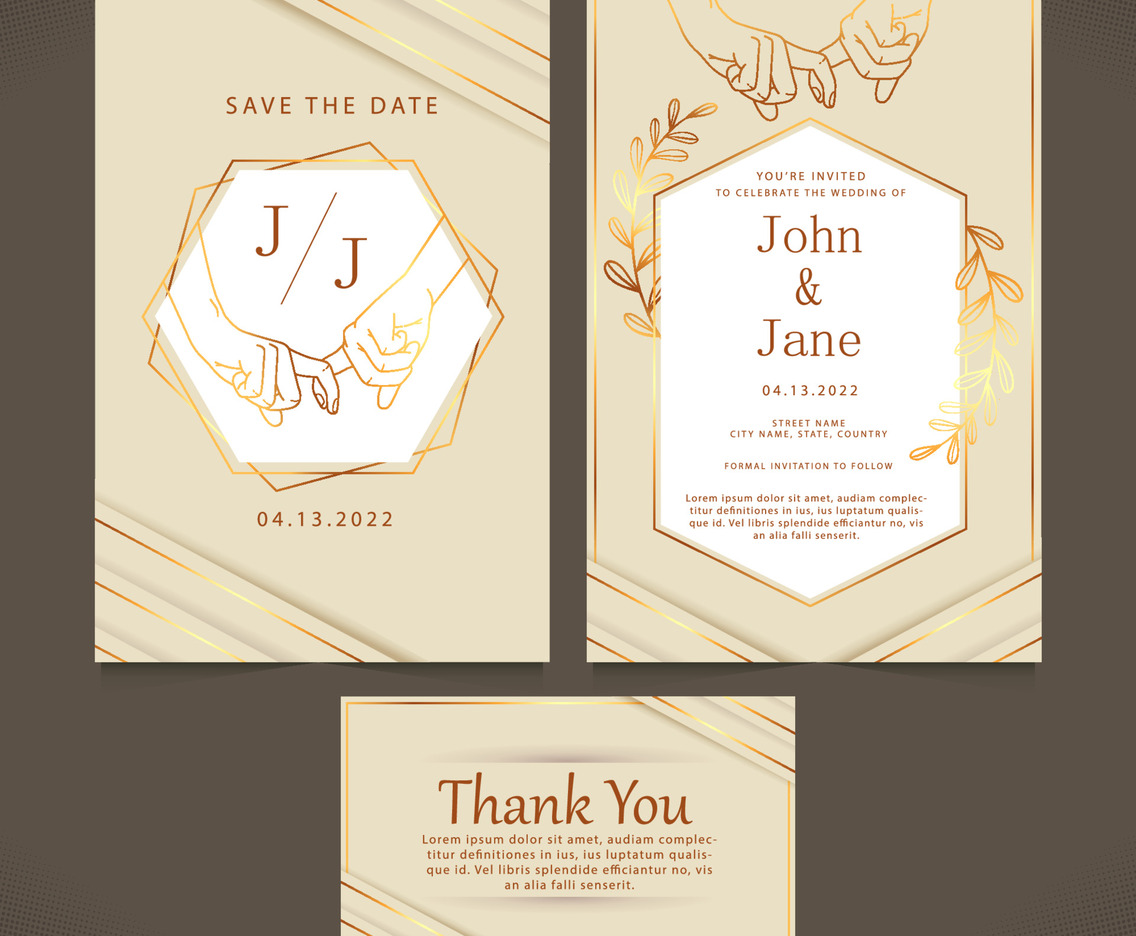 Gold Modern And Casual Wedding Invitation Card
