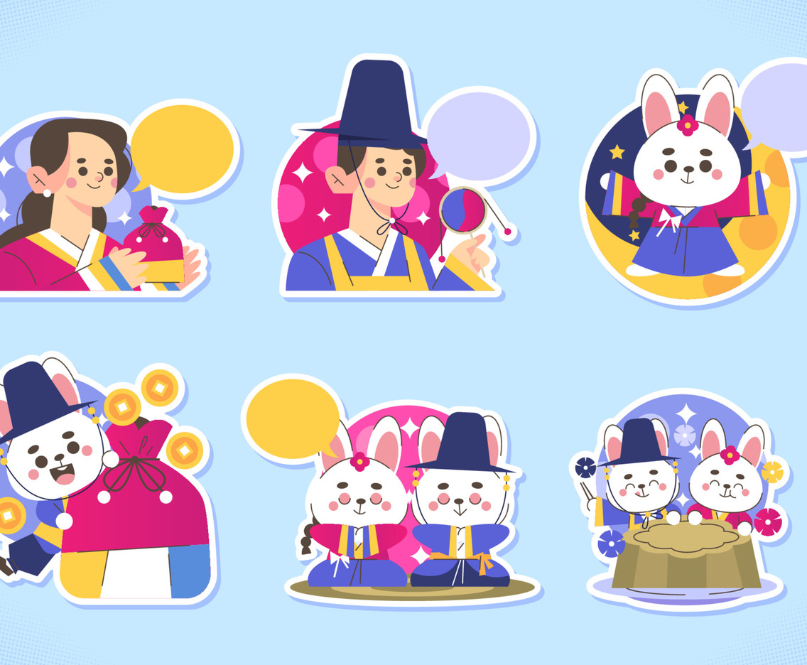 Seollal Character Stickers for Journal Template