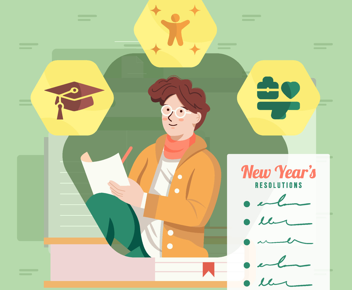 Man Writing New Year's Resolutions Concept