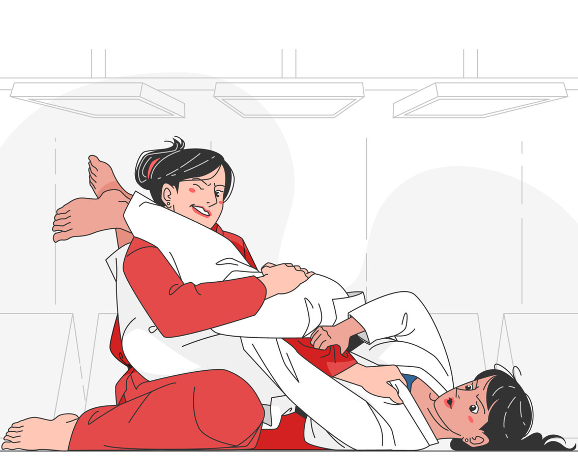 Two  Girls have a Competitive Jiujitsu Match