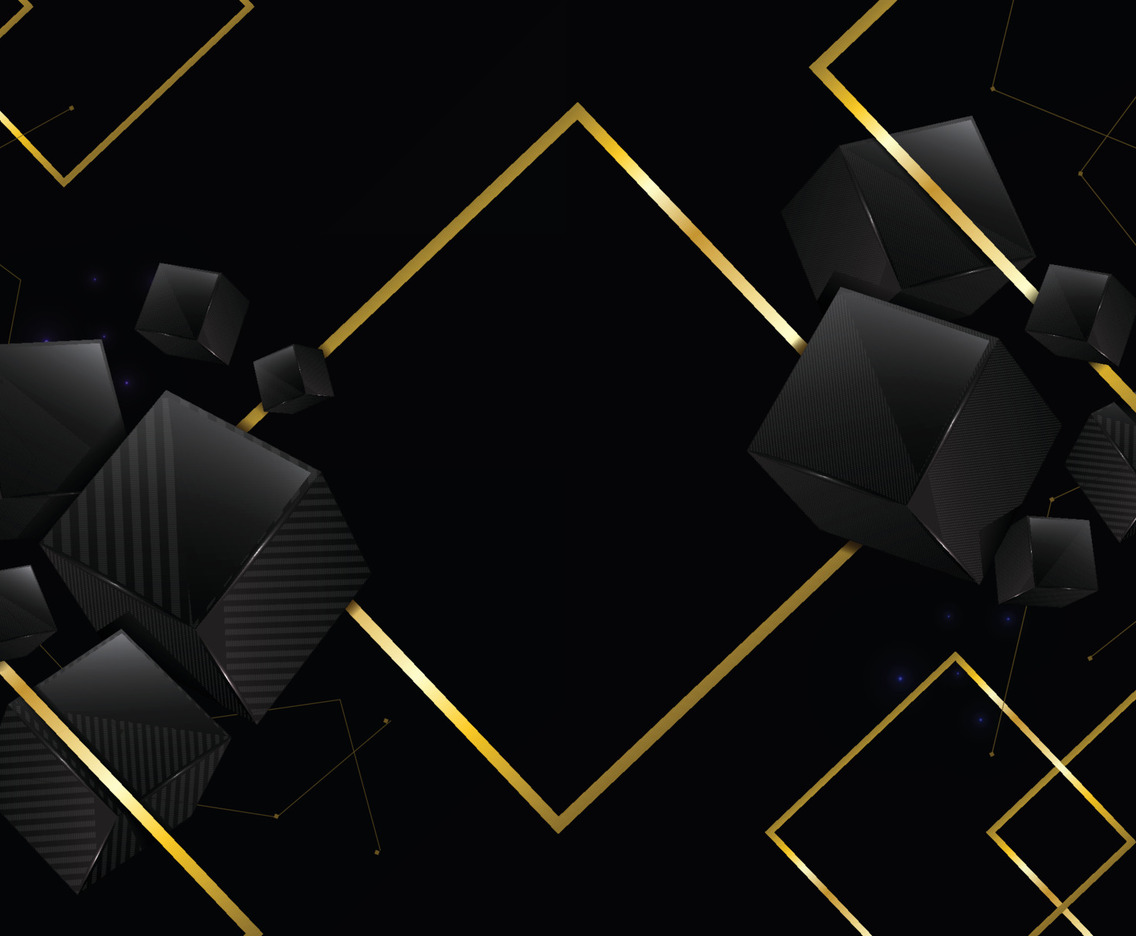 Abstract Background of 3D Black Cubes and Gold Lines