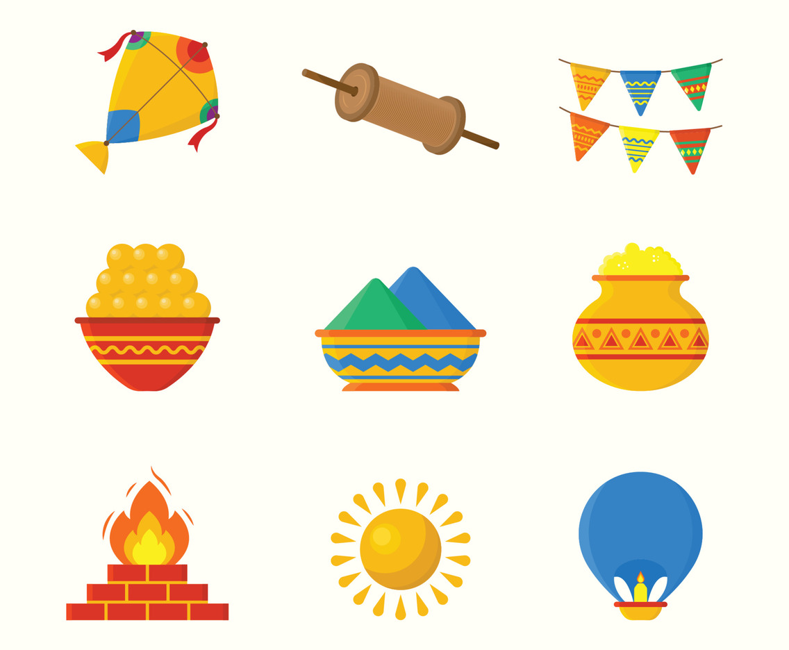 Set Of Makar Sankranti Element Icons