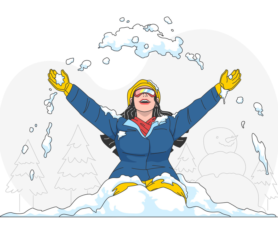 Young Women Happily Playing in the Snow