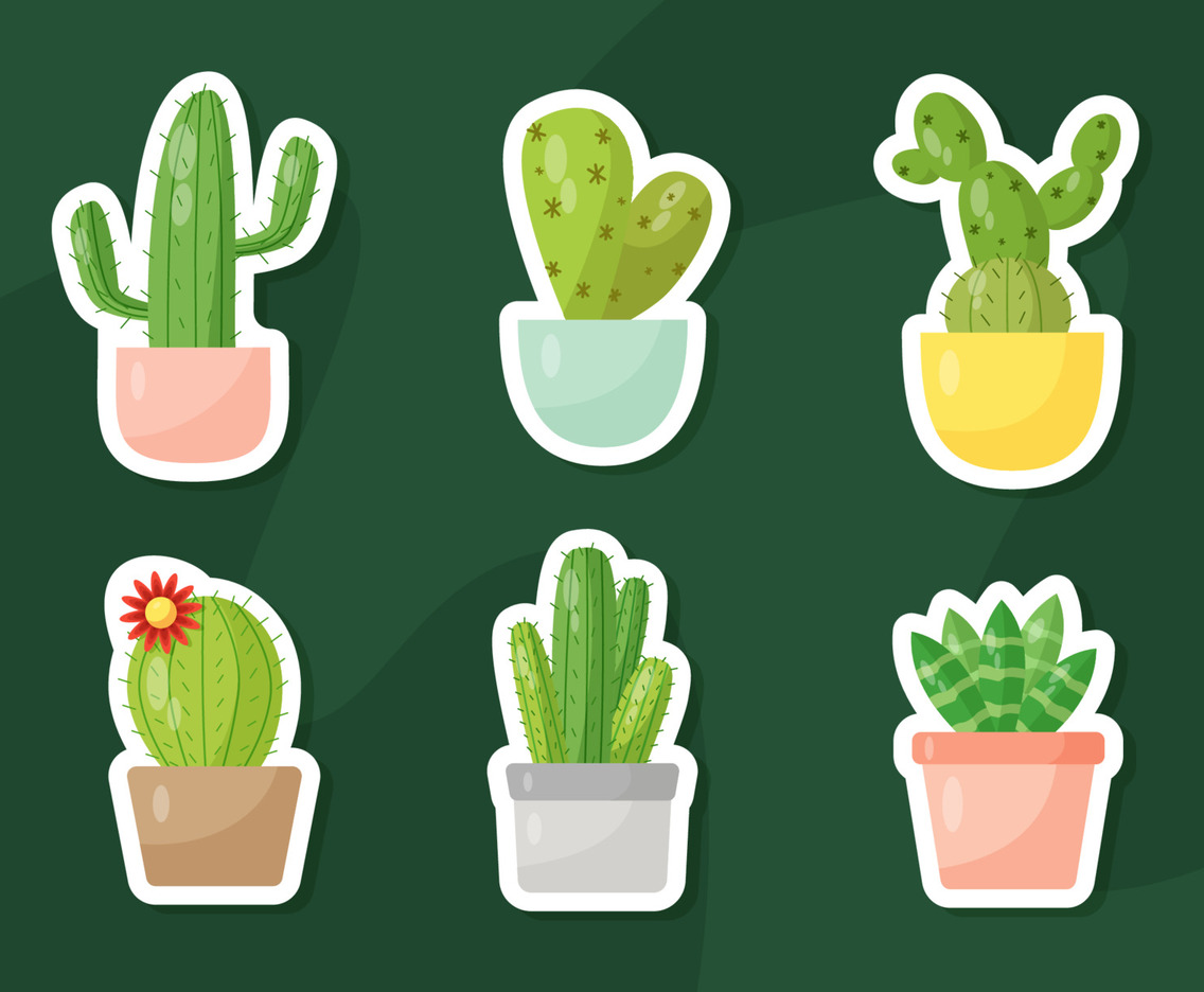 Set of Cute Flat Cactus Sticker