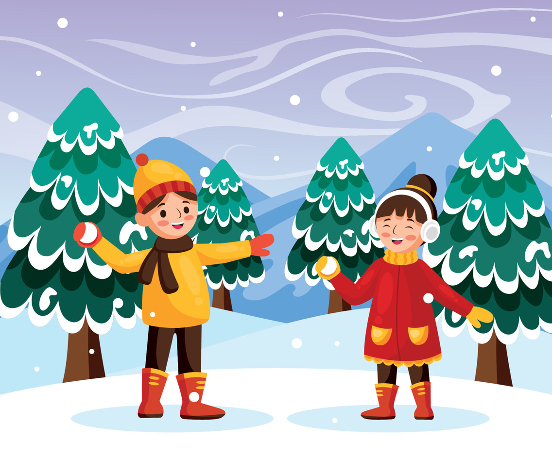 Kids Playing Snowball At Outdoor