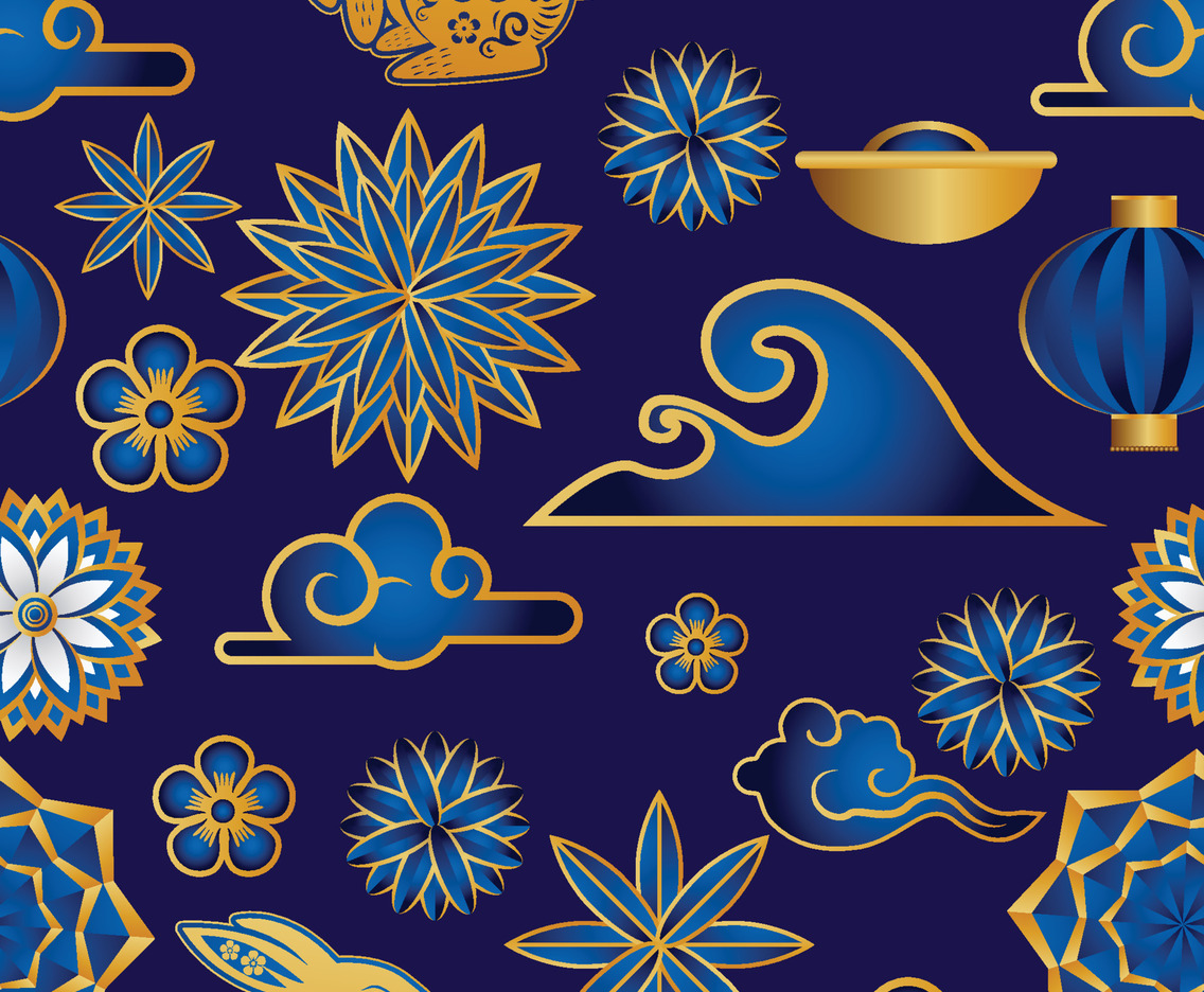 Chinese New Year Rabbit Water Seamless Pattern