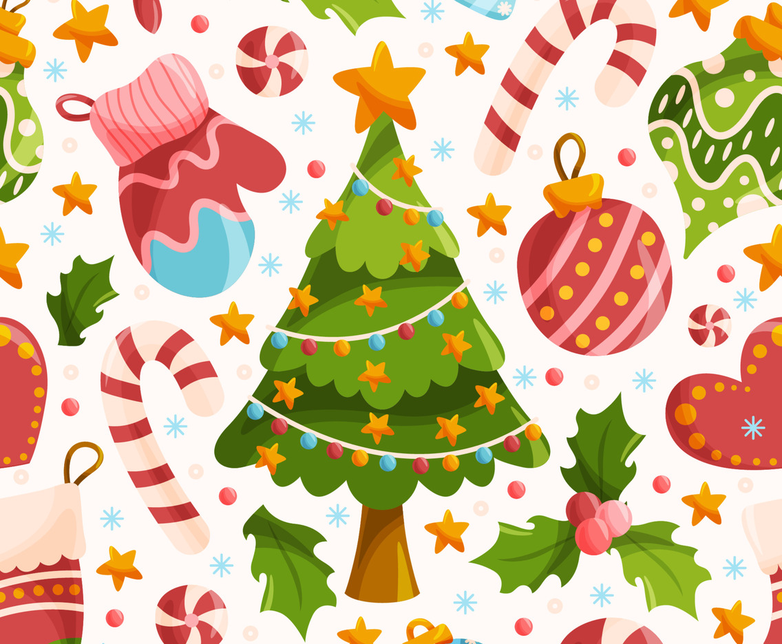 Christmas Doodle Cute Seamless Pattern Background